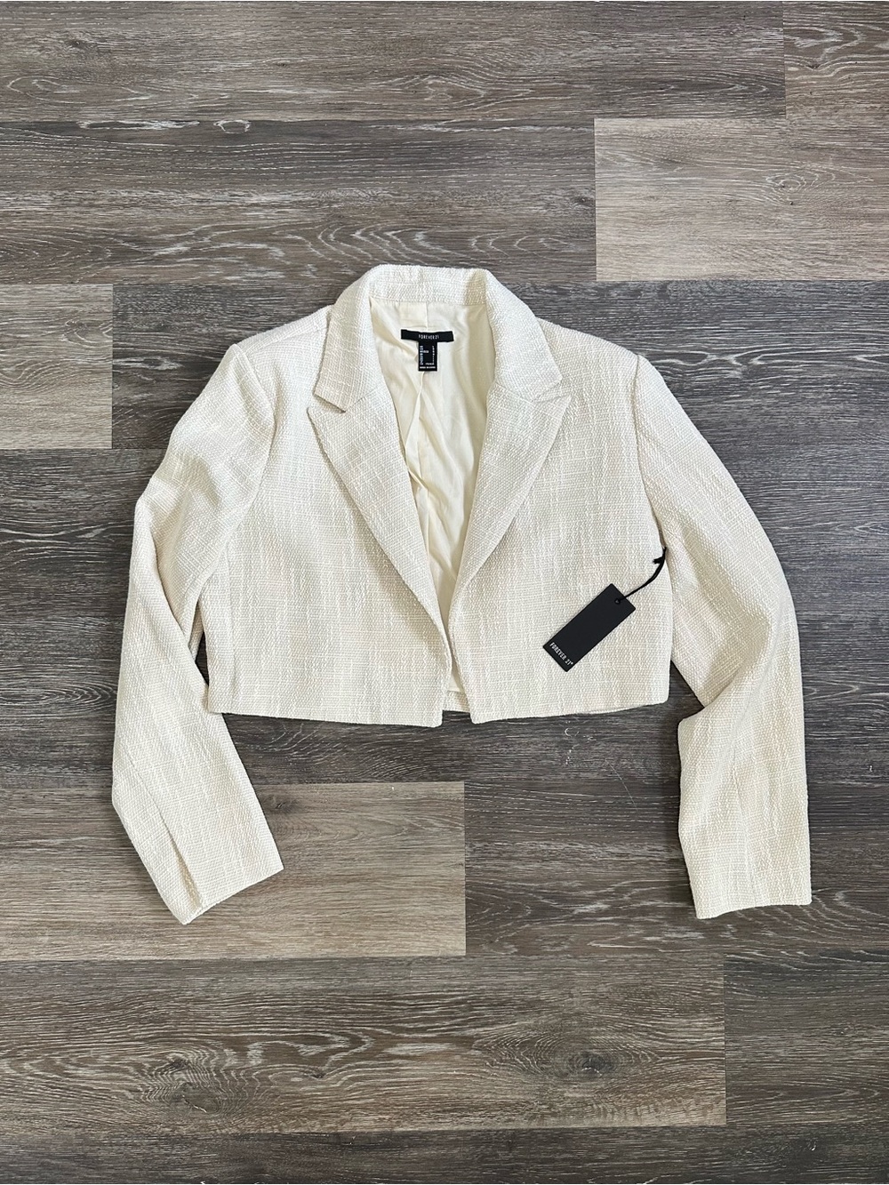 Forever 21 Cropped Tweed Blazer Jacket Ivory White L NWT